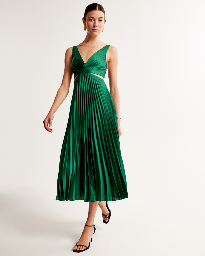 Satin Pleated Cutout Maxi Dress | Abercrombie & Fitch (US)