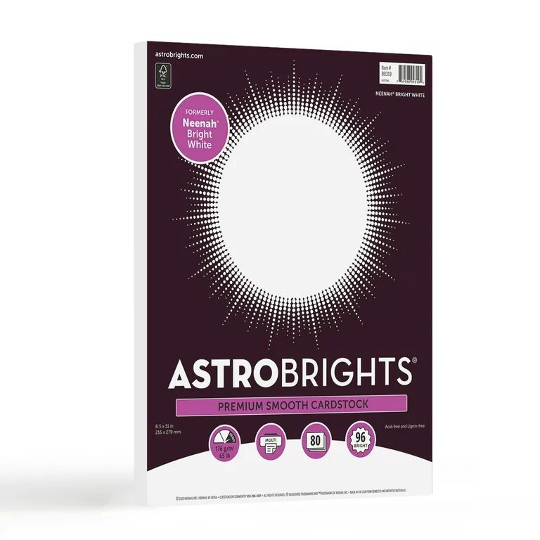 Astrobrights Cardstock, 8.5" x 11", 65 lb./176 gsm, Bright White, 80 Sheets | Walmart (US)