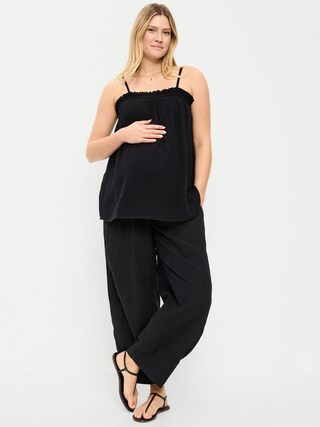 Maternity Rollover-Waist Barrel Leg Ankle Pants | Old Navy (US)