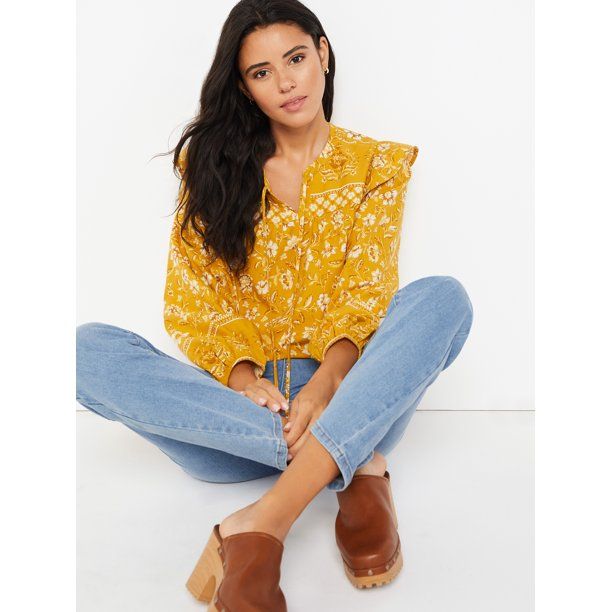 Time And Tru Women's Flutter Sleeve Blouse - Walmart.com | Walmart (US)