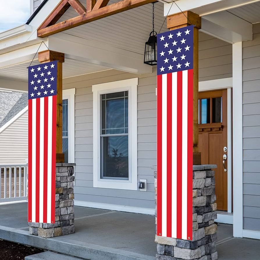 Patriotic American Flag Banners - Decorations for 4th of July Decor - Stars & Stripes Porch Sign ... | Amazon (US)