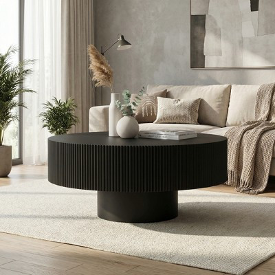 JVNOXK Round Coffee Table, Fluted Coffee Table with Sturdy Pedestal, Mid Century Modern Coffee Table for Living Room, Bedroom, Terrace, Office | Target