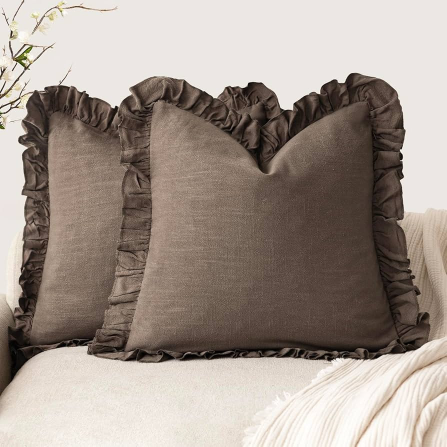 Foindtower Set of 2 Decorative Soild Fringe Ruffle Throw Pillow Covers Soft Boho Farmhouse Cushio... | Amazon (CA)