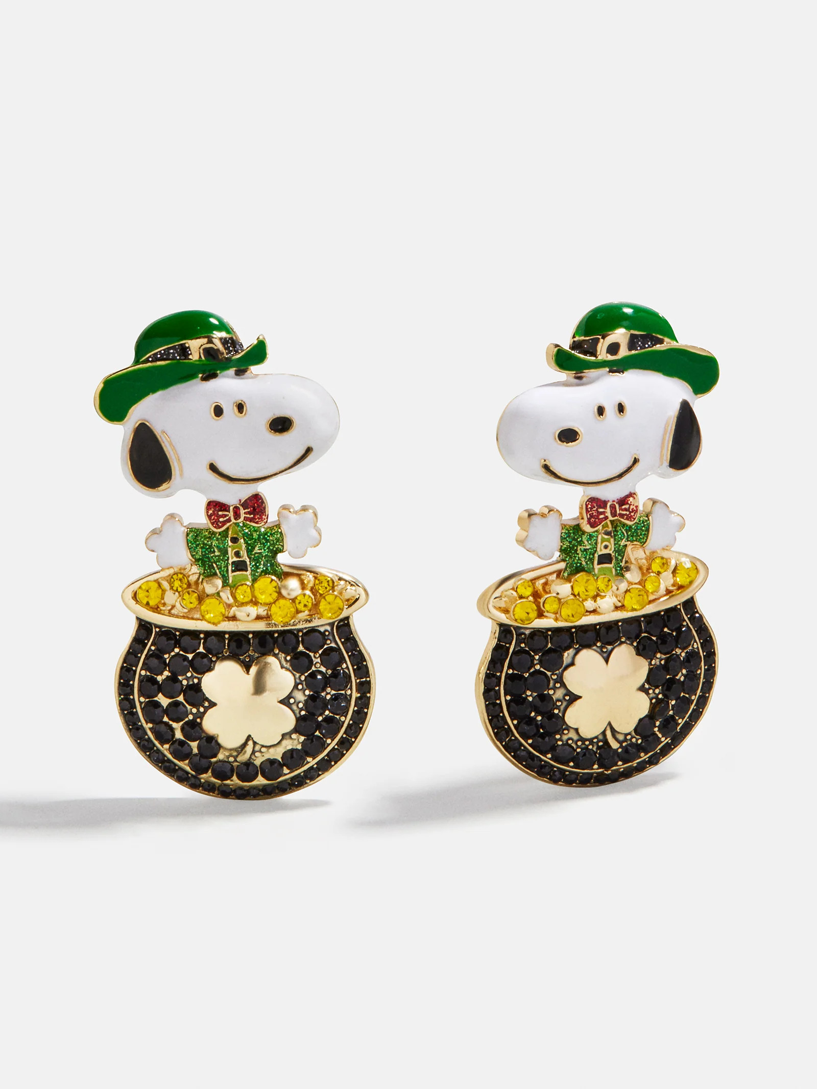 Peanuts Snoopy St. Patrick’s Day Earrings - Gold/Black | BaubleBar