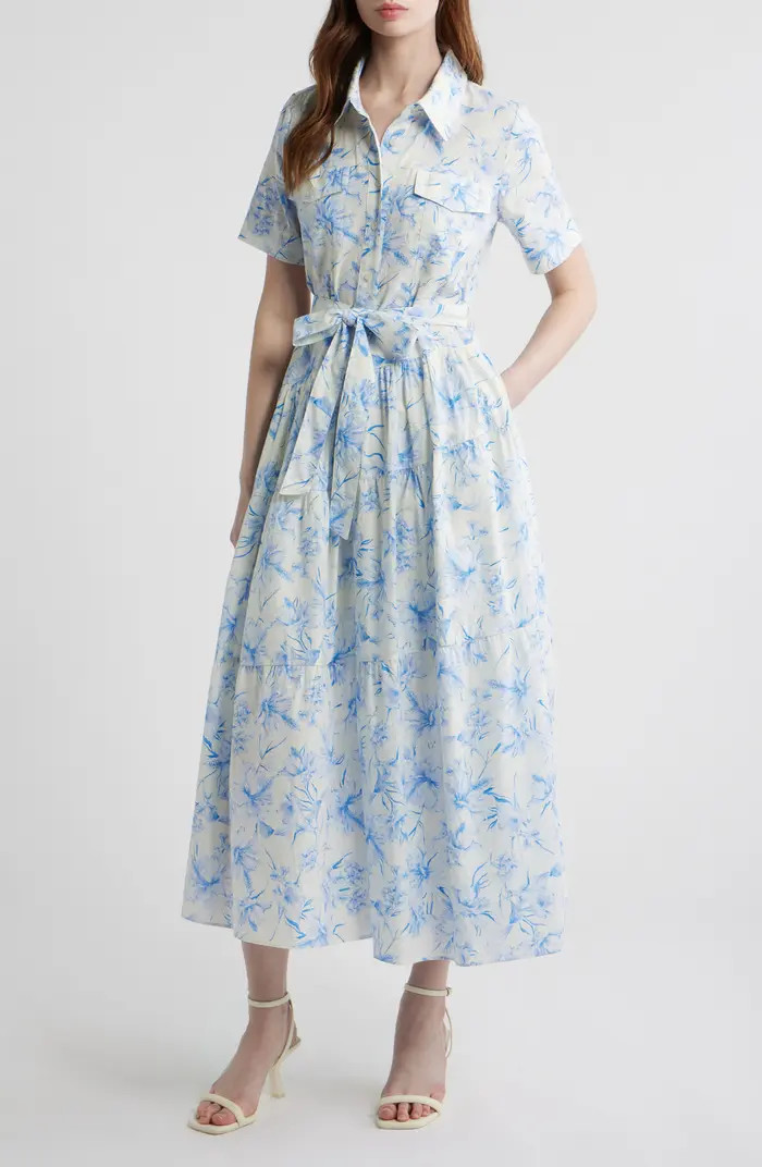 ZOE AND CLAIRE Printed Tie Belt Cotton Poplin Maxi Shirtdress | Nordstrom | Nordstrom
