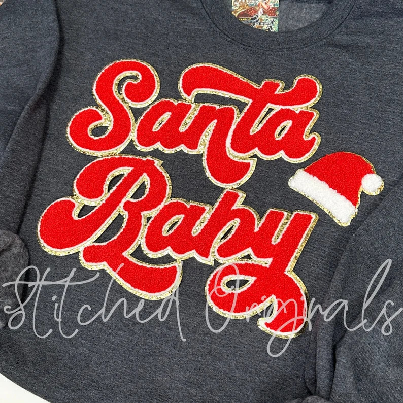 Red Santa Baby Chenille Letter Patch Santa Baby Sweatshirt - Etsy | Etsy (US)