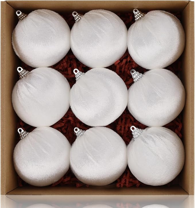 Woration 9pcs White Velvet Balls Christmastree Ornaments Shatterproof 2.36inches Flocked Balls Ha... | Amazon (US)