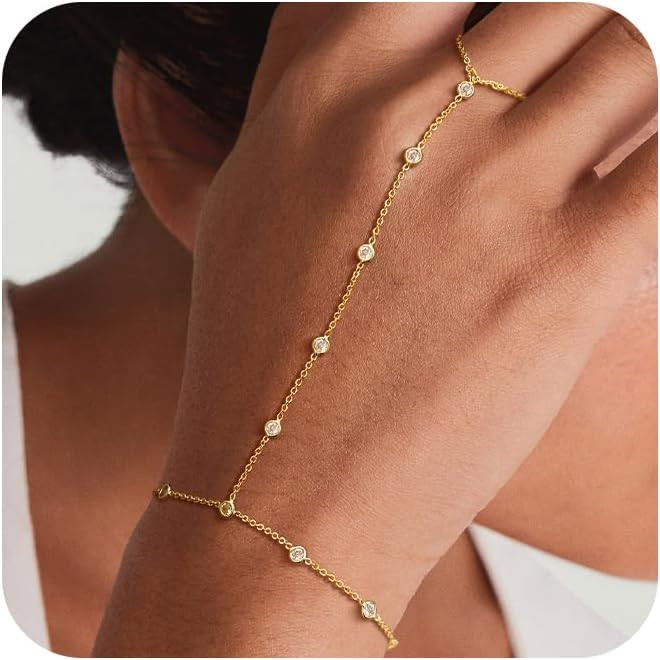Gold Hand Chain Bracelet for Women, 14K Gold Plated Finger Ring Bracelets for Women Trendy, Daint... | Amazon (US)