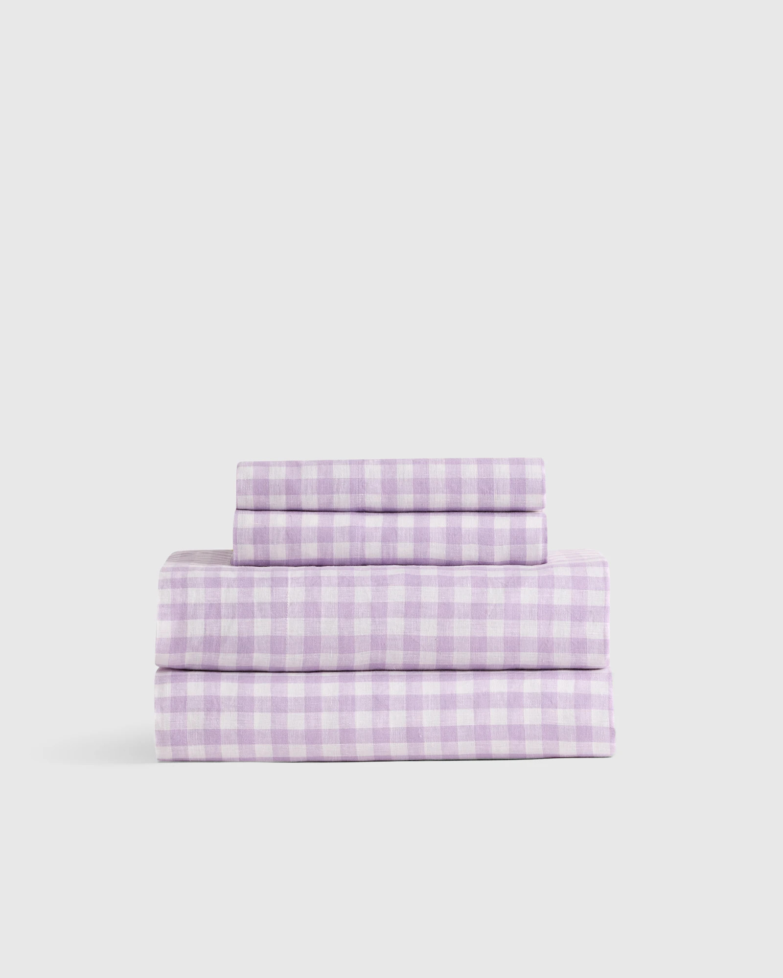 European Linen Gingham Sheet Set in Lavender | Quince