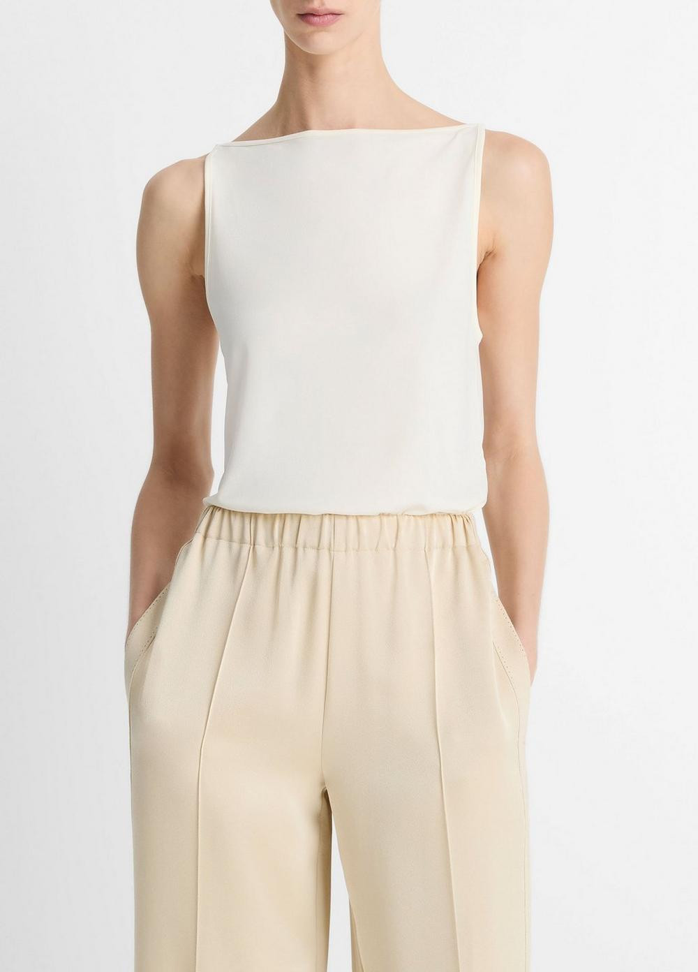 Women's Matte Jersey Boat-Neck Tank, Ivory, Size XS Vince | Vince LLC