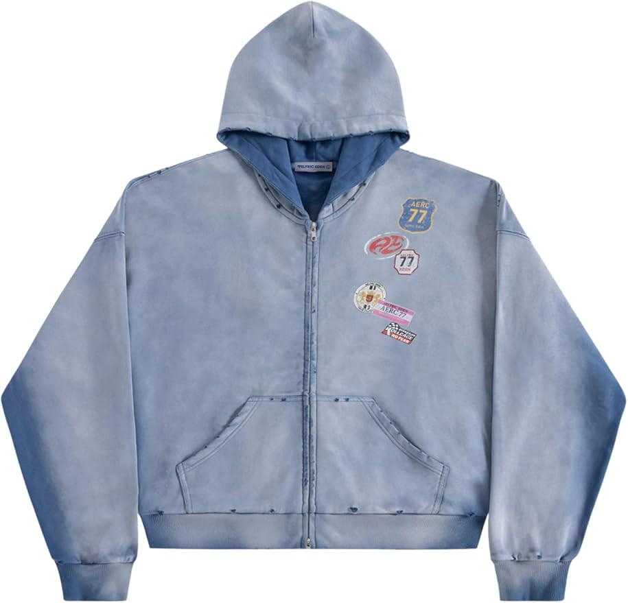 Aelfric Eden Badge Graphic Vintage Acid Wash Zip Up Hoodie Unisex Streetwear Hooded Sweatshirt wi... | Amazon (US)