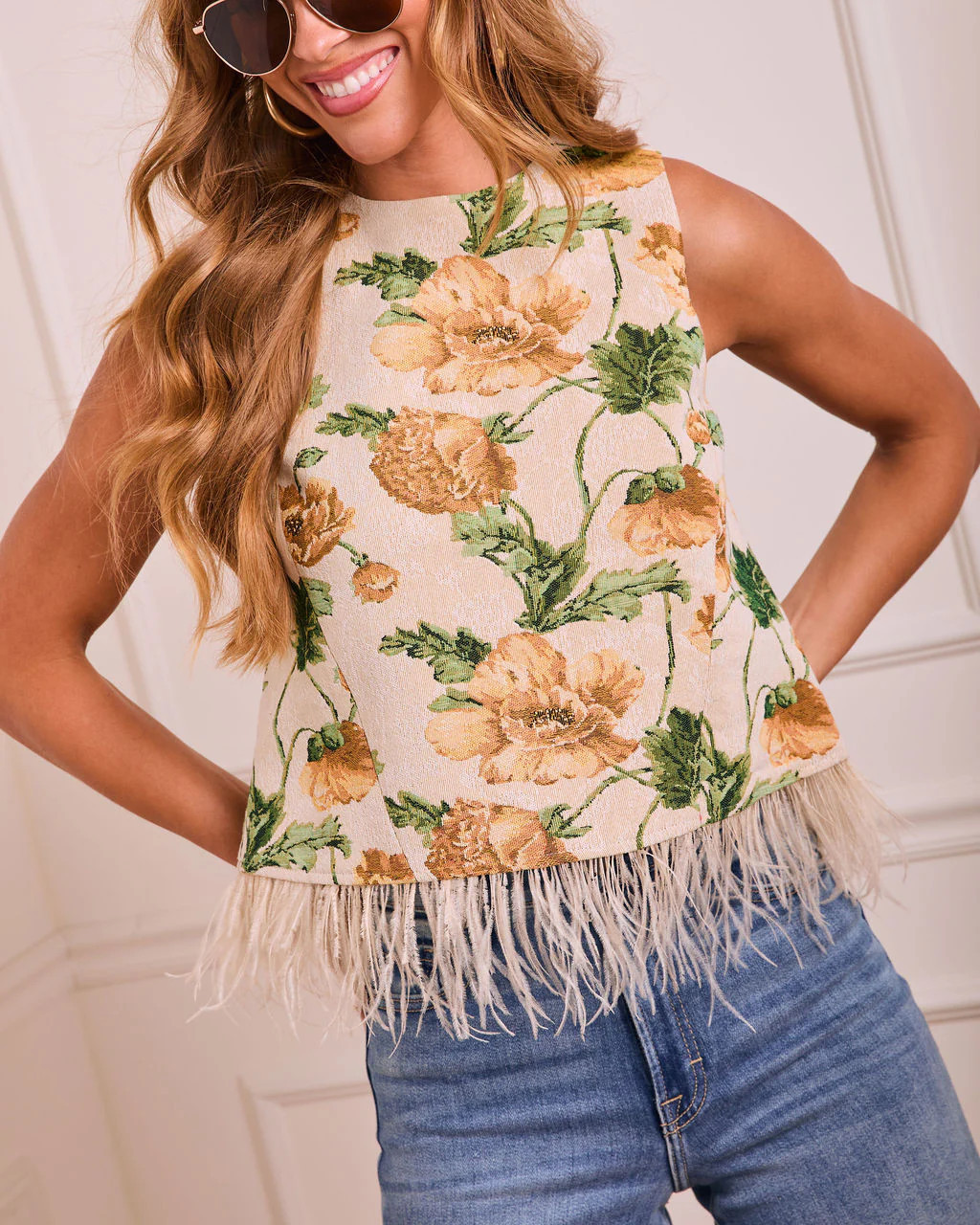 Airy Wildflower Floral Feather Hem Top - Cream Multi / S | VICI
