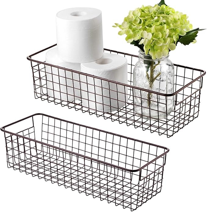 Farmhouse Decor Metal Wire Storage Organizer Bin Basket(2 Pack) - Rustic Toilet Paper Holder - Ho... | Amazon (US)