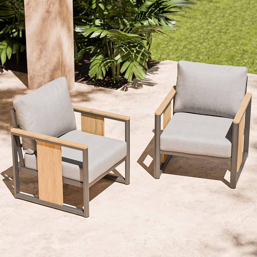 ZANDOR Juego de Muebles de Aluminio para Patio Exterior – 2 Sillones con Cojines Gruesos Lavabl... | Amazon (US)
