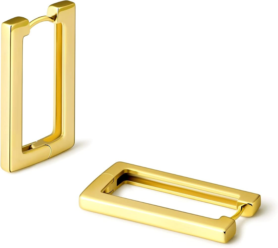 Square Hoop Earrings for Women, 14k Gold Rectangle Huggies Earrings Lightweight, Fashion Jewelry,... | Amazon (US)