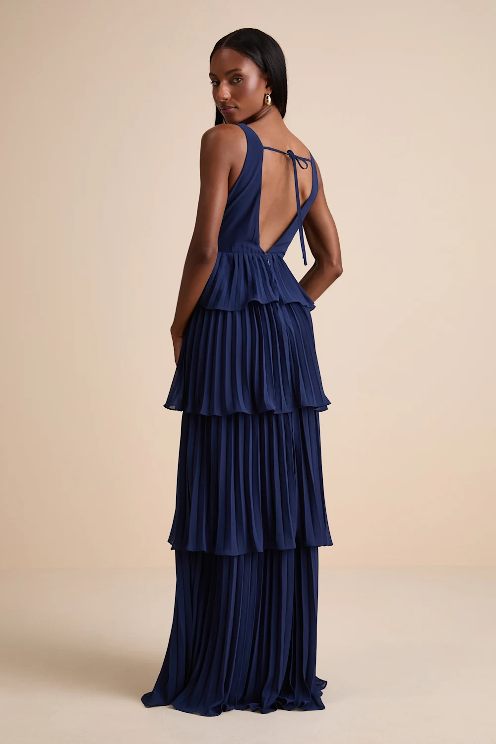 Mesmerizing Essence Navy Pleated Backless Tiered Maxi Dress | Lulus