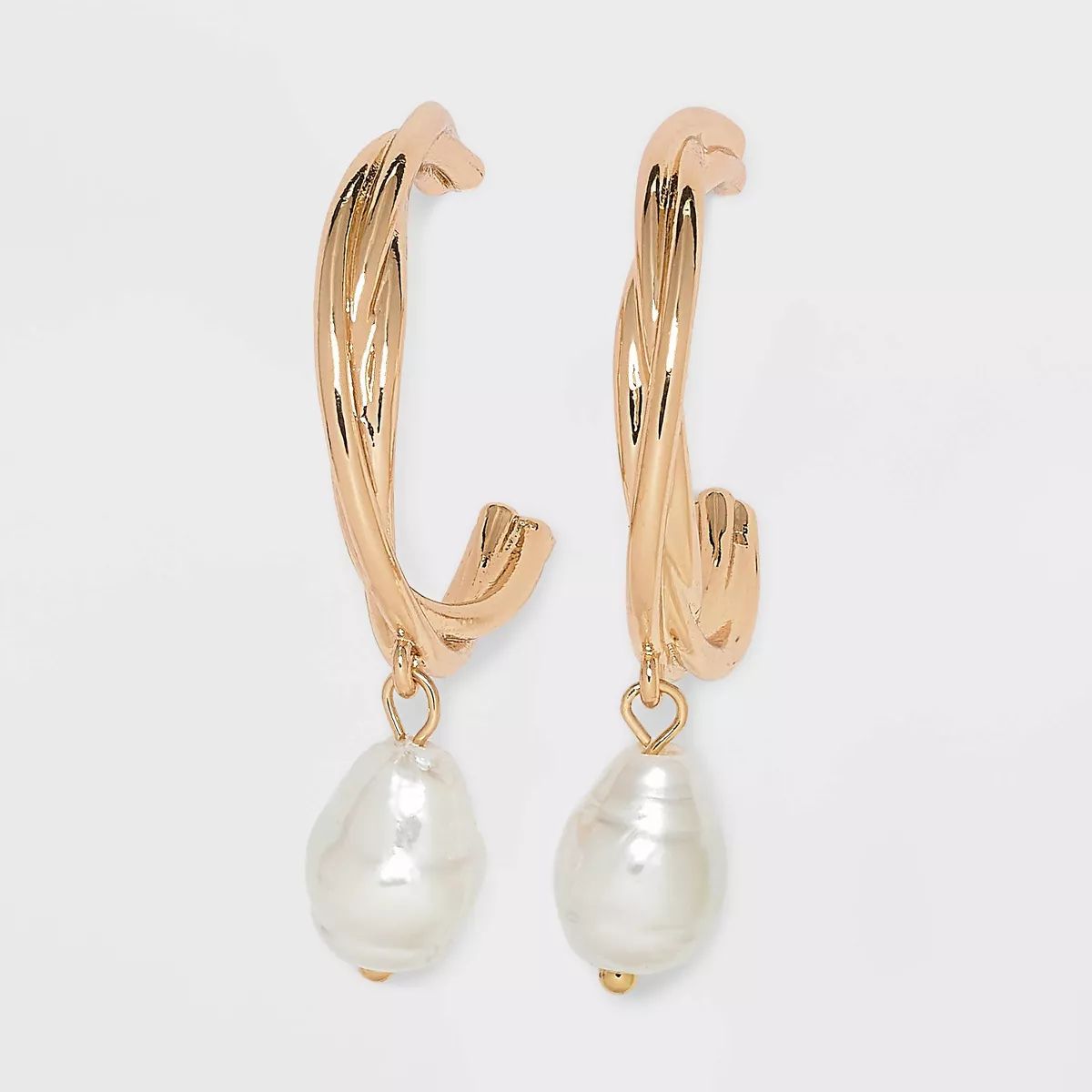 Pearl Drop Twisted Hoop Earrings - A New Day™ Gold | Target