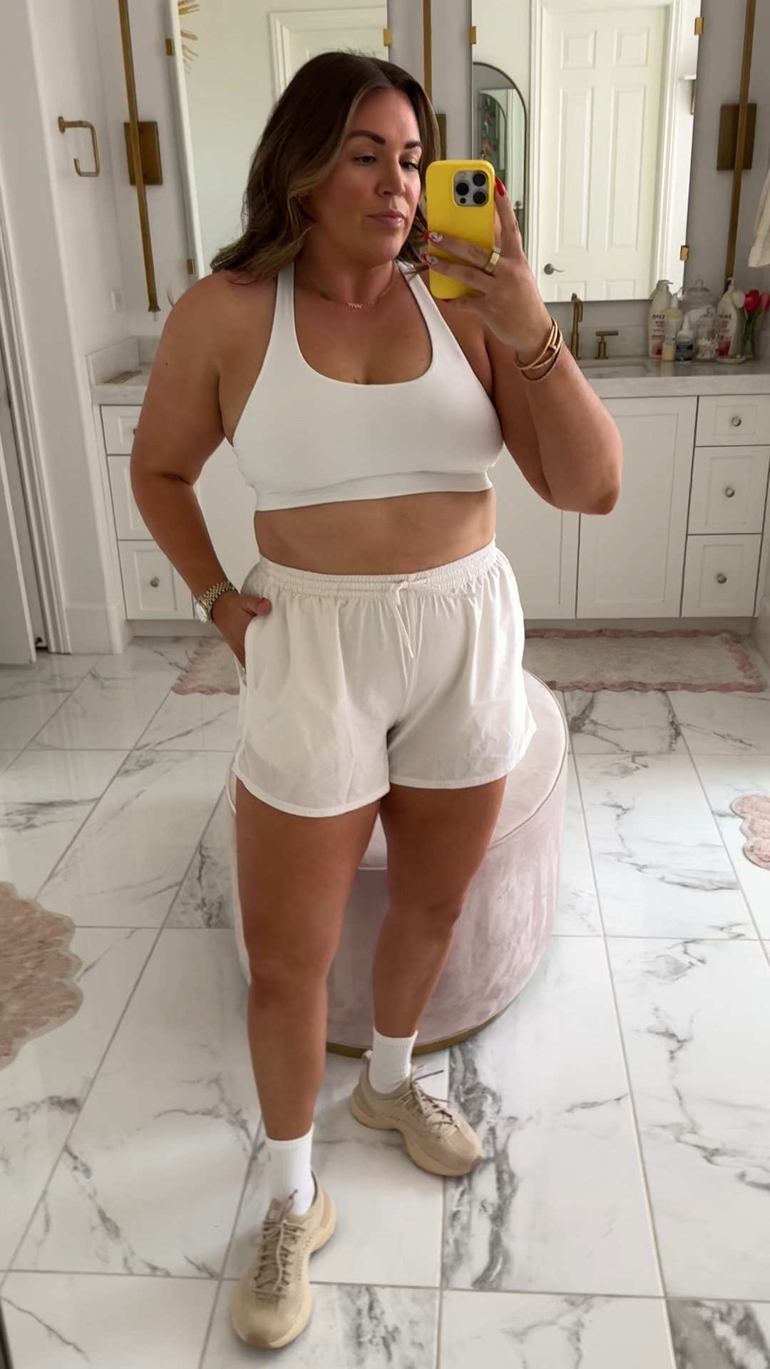 curvy midsize workout look! wearing size large in bra and 12 in lined shorts 

#LTKFindsUnder100 #LTKMidsize #LTKActive