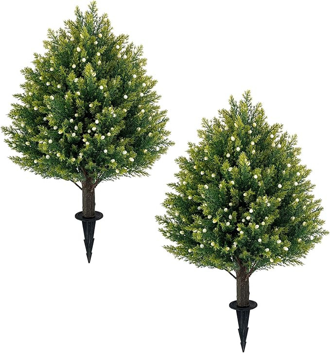21'' Artificial White Berries Topiary Ball Trees with Ground Spike, UV Resistant Fake Plant Brush... | Amazon (US)