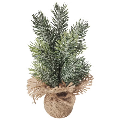 Northlight Frosted Mini Pine Tree Christmas Decoration with Burlap Base - 7.75" | Target