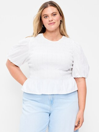 Smocked Puff Sleeve Peplum Top | Old Navy (US)
