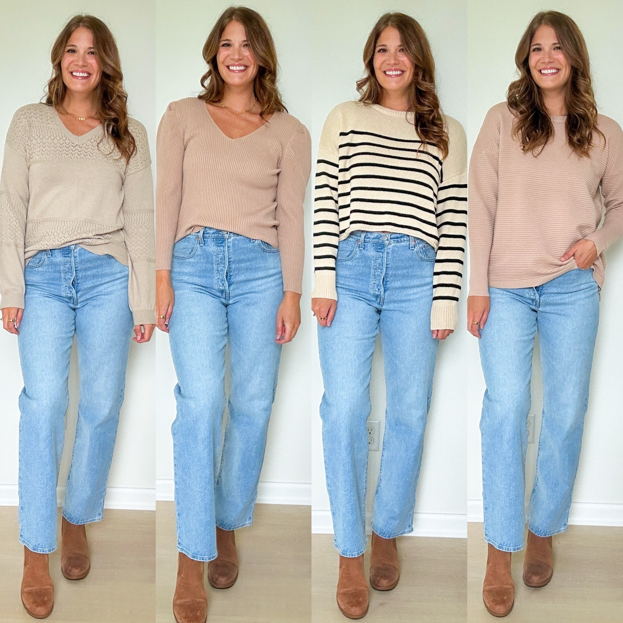 Amazon sweaters / fall tops / V neck textured sweater / cropped tan and black striped crewneck sweater / puff sleeve v neck sweater / horizontal ribbed crewneck sweater / straight leg tall girl jeans / sorel boots

#LTKSeasonal #LTKMidsize #LTKBacktoSchool