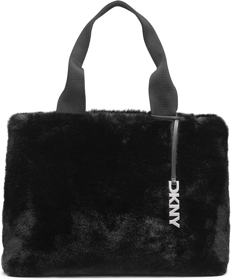 DKNY Roni Fur Tote Bag with Logo Charm, Black/Silver | Amazon (US)