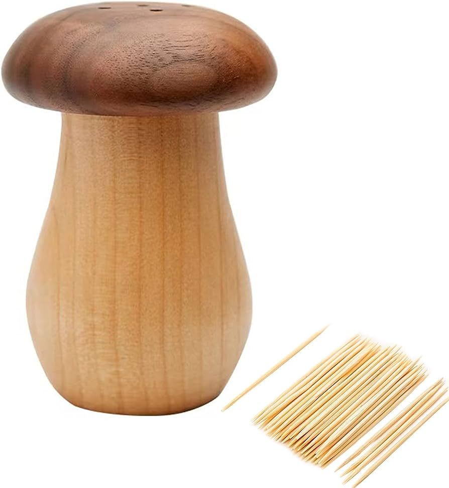 Agirlvct Toothpick Holder Dispenser, Wood Cute Mushroom Toothpick Dispenser Container for Home Ki... | Amazon (US)