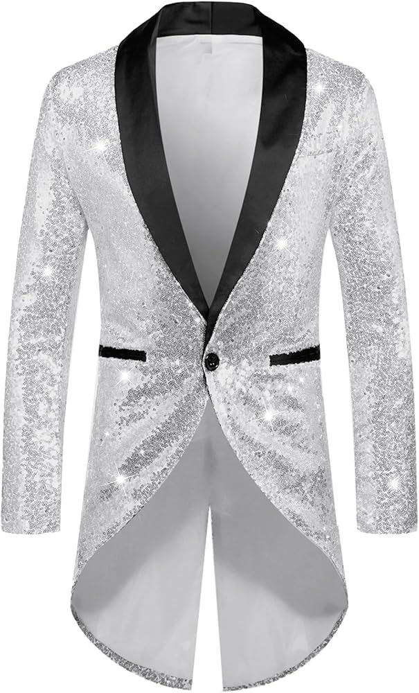 Lars Amadeus Sequin Tailcoat for Men's Shawl Lapel Shiny Sparkly Party Disco Wedding Tuxedo | Amazon (US)