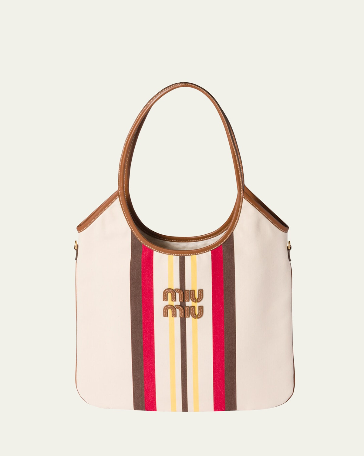Ivy Striped Leather-Trim Canvas Tote Bag | Bergdorf Goodman