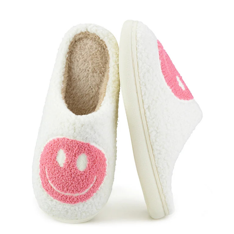 BERANMEY Cute Smile Face Slippers for Women Perfect Soft Plush Comfy Warm Slip-On Happy Face Slip... | Walmart (US)