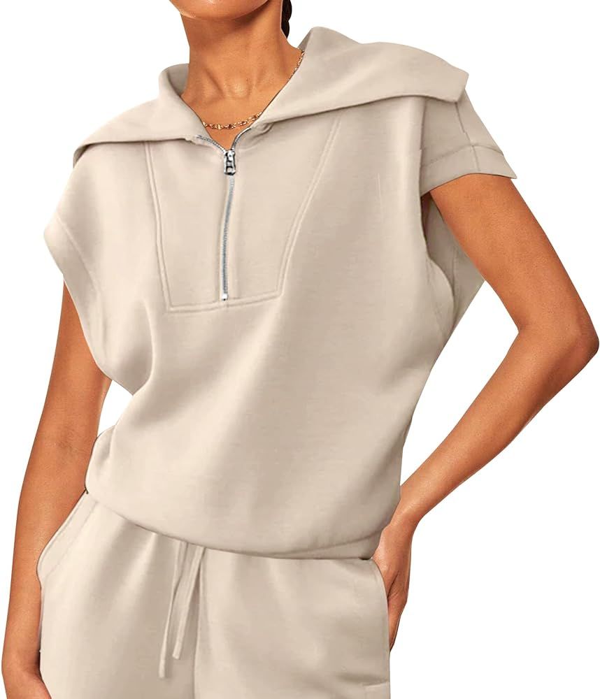 MISSACTIVER Womens Solid Basic Half Zip Lapel Sweatshirt Oversized Short Sleeve Loose Pullover Sw... | Amazon (US)