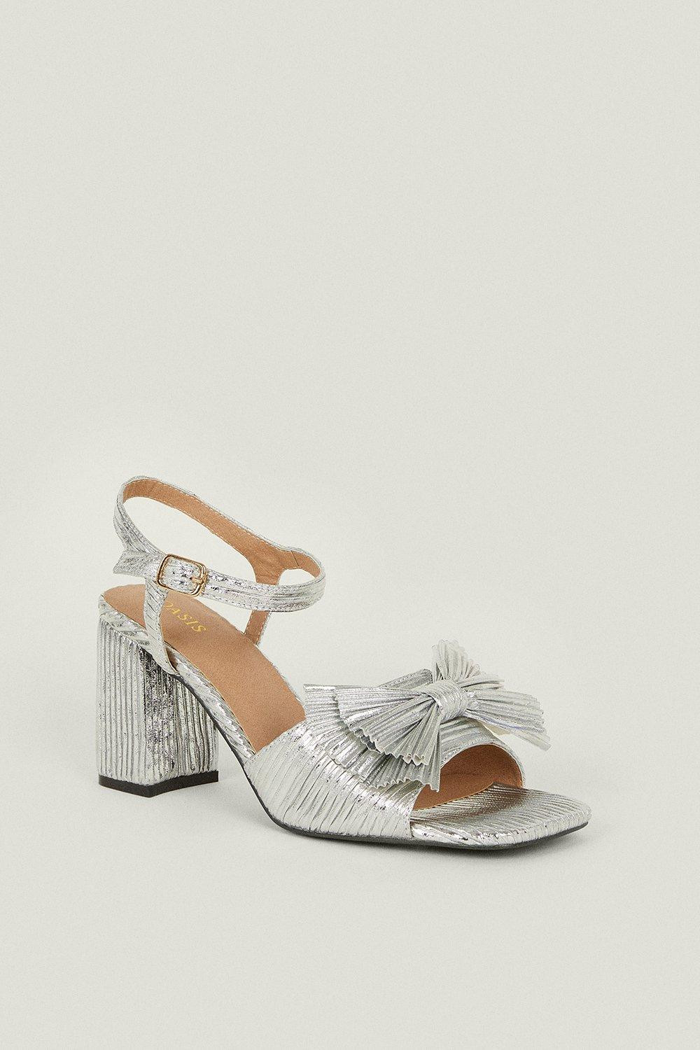 Metallic Bow Detail Strappy Block Heel | Oasis UK & IE