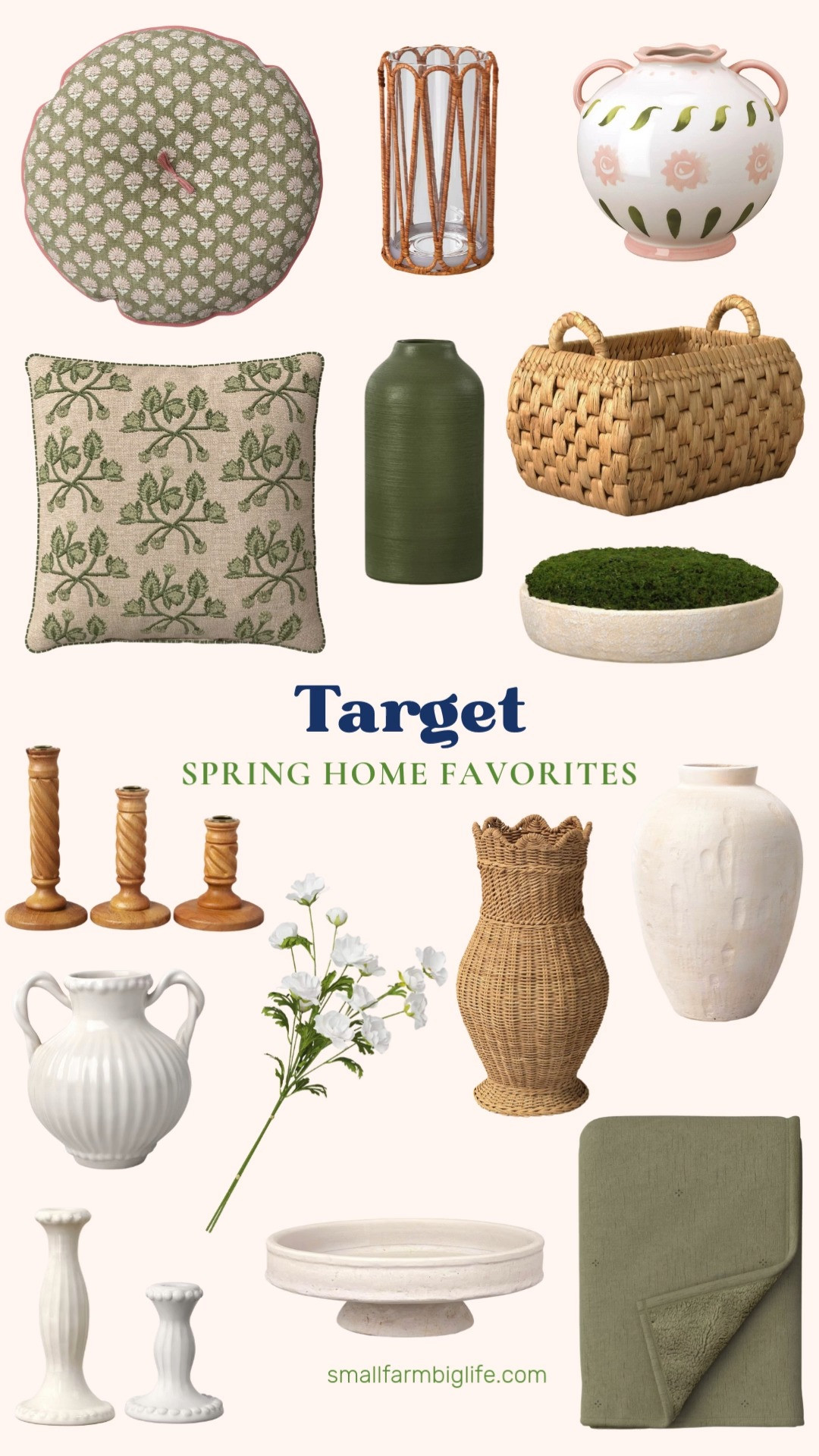 Target Spring Home Favorites 🤍
Fresh greens, soft florals, and warm textures make these pieces perfect for an easy spring refresh. From beaded ceramic vases and wood candle holders to moss bowls, woven baskets, and block print pillows, these Target finds add just the right amount of color and charm. Save this for spring home styling ideas that feel fresh, layered, and effortlessly inviting 🌸 

 #LTKdayinmylife #LTKHome