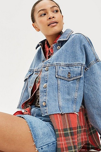 Petite Hacked Off Cropped Denim Jacket - Mid Stone | Topshop US