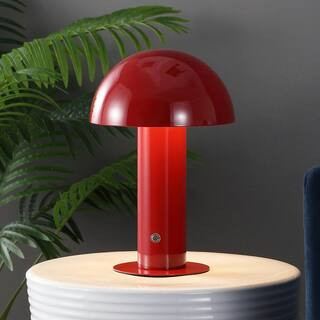 Boletus 10.75 in. Contemporary Bohemian Rechargeable/Cordless Iron Dimmable Integrated LED Mushroom Table Lamp, Red | The Home Depot