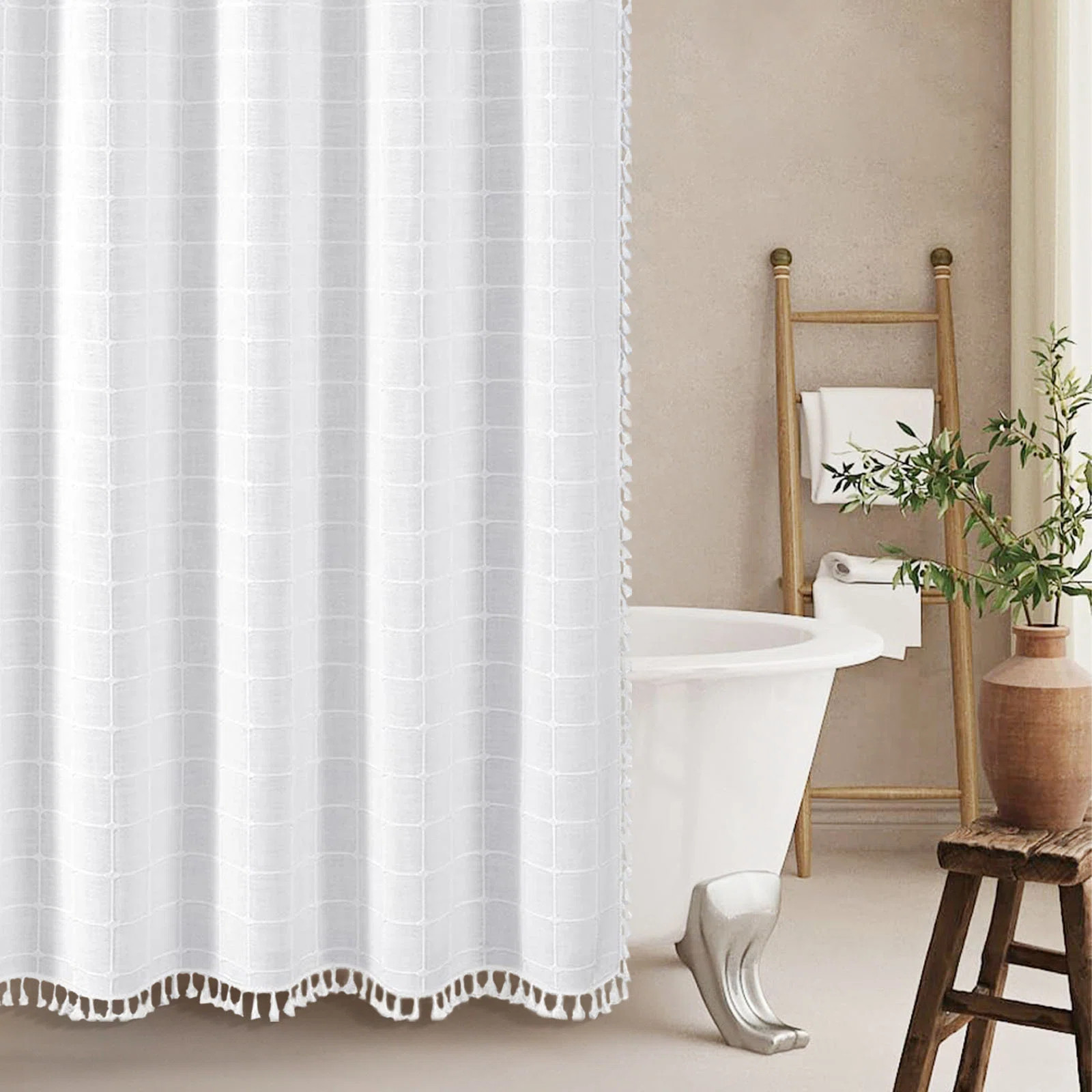 Dairel Boho Linen Shower Curtain with Hooks Included | Wayfair North America