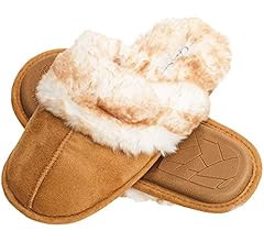 Amazon.com | Jessica Simpson womens Comfy Faux Fur House Scuff Memory Foam on Anti-skid Sole Slip... | Amazon (US)