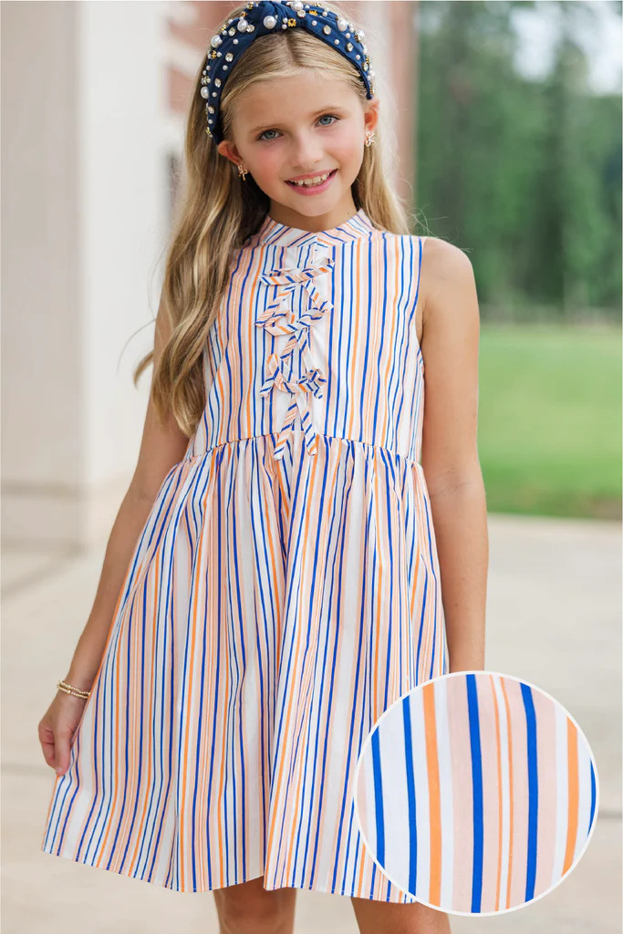 Girls: The Ariana Orange Striped Sleeveless Dress | The Mint Julep Boutique
