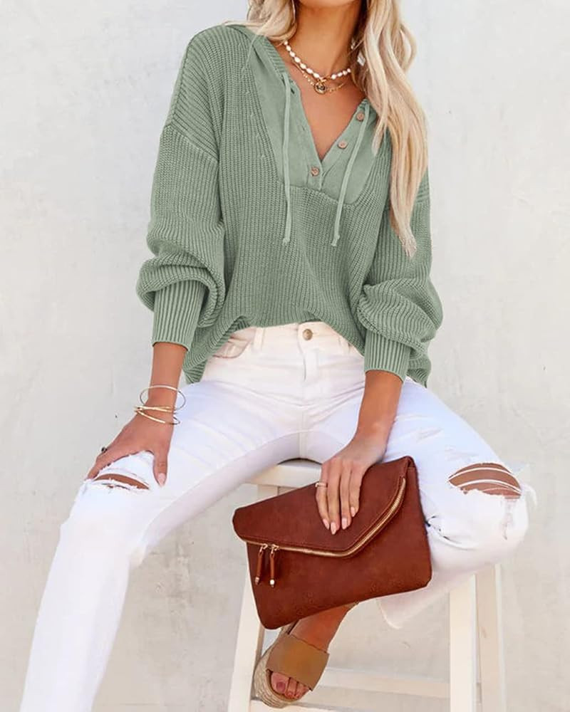 DEEP SELF Womens Sweater Sweatshirts and Hoodies Fashion Oversized V Neck Button Puff Sleeve Draw... | Amazon (US)