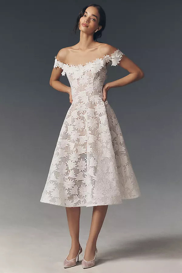 Helsi Valentina Off-Shoulder Lace Fit & Flare Midi Dress | Anthropologie (US)