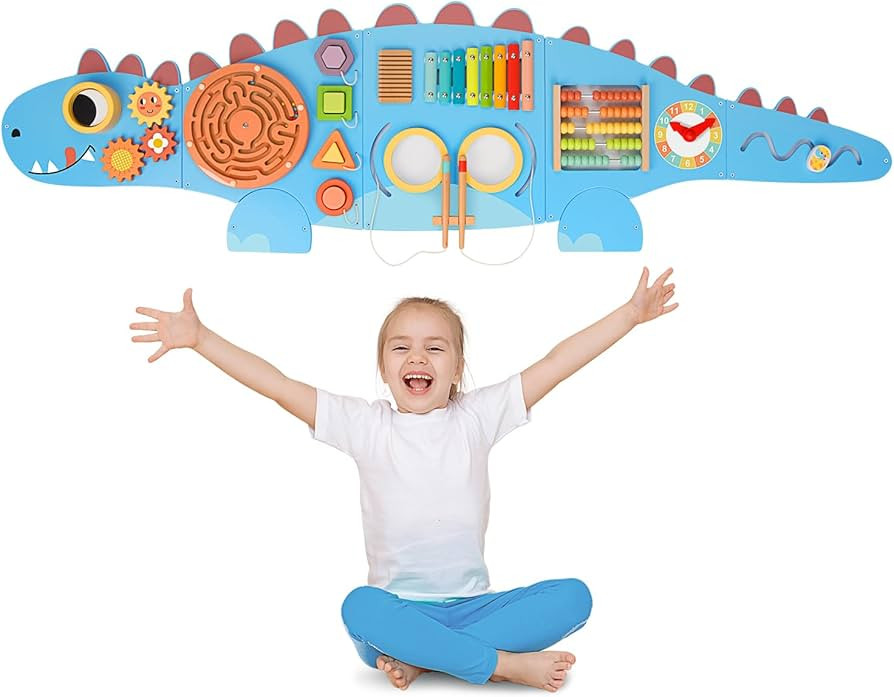 Dinosaur Sensory Wall Panel for Kids,10-in-1 Wall Toys for Toddlers, Montessori Busy Board,Toddle... | Amazon (US)