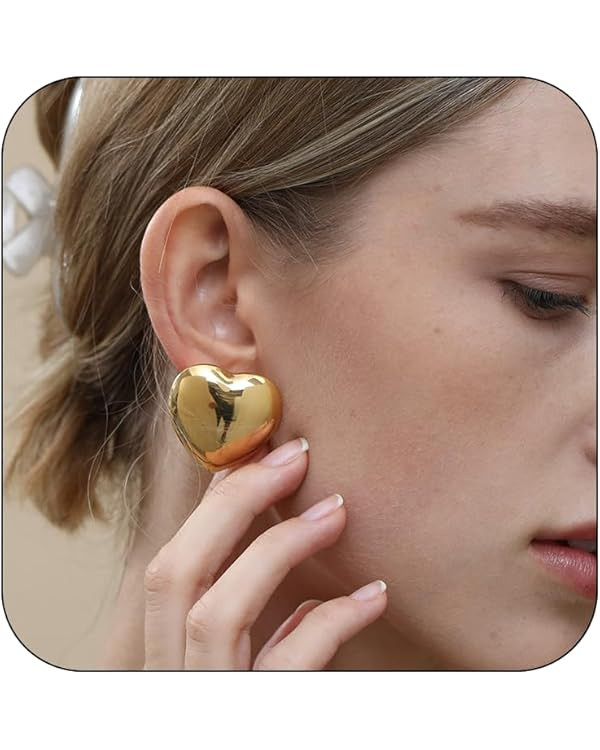 Apsvo Chunky Gold/Silver Hoop Earrings for Women, Statement Heart Earrings Hypoallergenic Gold Pl... | Amazon (US)