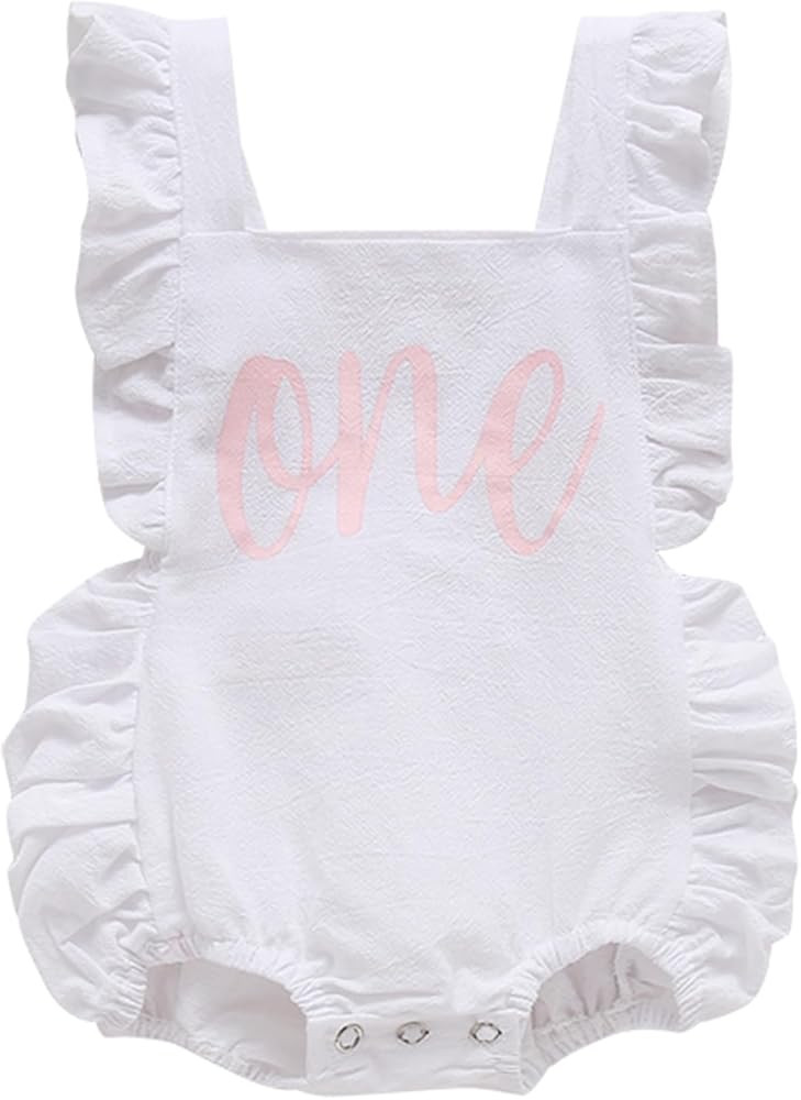 Baby Girls 1st Birthday Outfit Sleeveless Summer Romper Size 9-18 Months | Amazon (US)