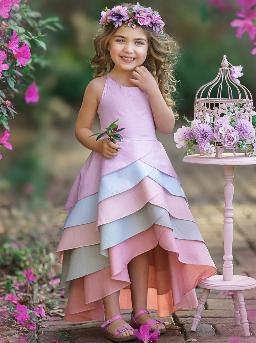 Pretty Petal Pastel Rainbow Tiered Dress | Mia Belle Girls