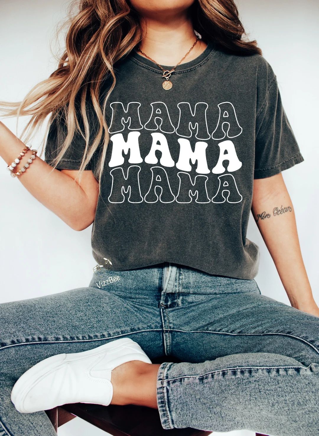 Mama Shirt, Comfort Colors Oversized Mama T-shirt, Retro Boho Mom Shirt, Gift for Mom, Baby Showe... | Etsy (US)