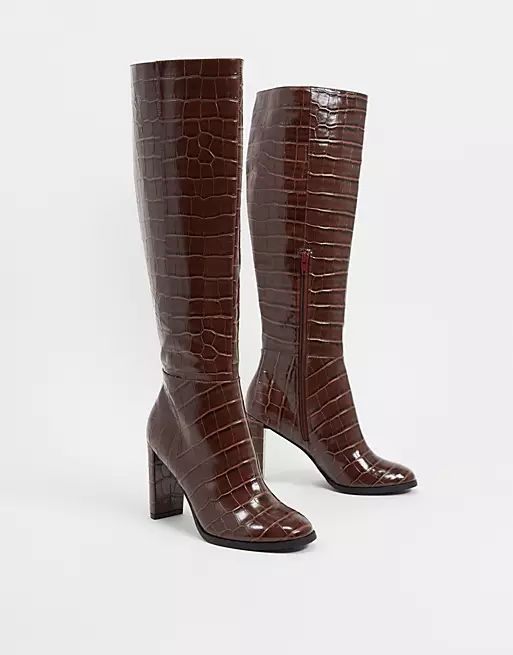 ASOS DESIGN Cooper knee high boots in brown croc | ASOS | ASOS (Global)