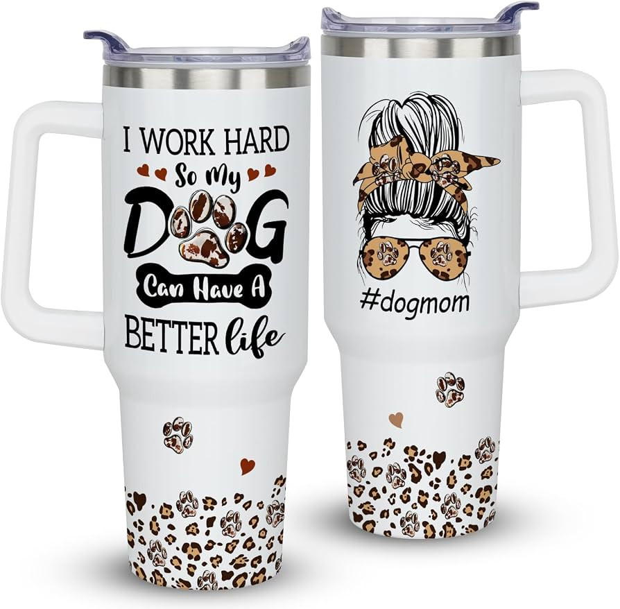 Dog Mom Gifts for Women, 40 oz Dog Mom Cup Tumbler with Handle Lid and Straw | Amazon (US)