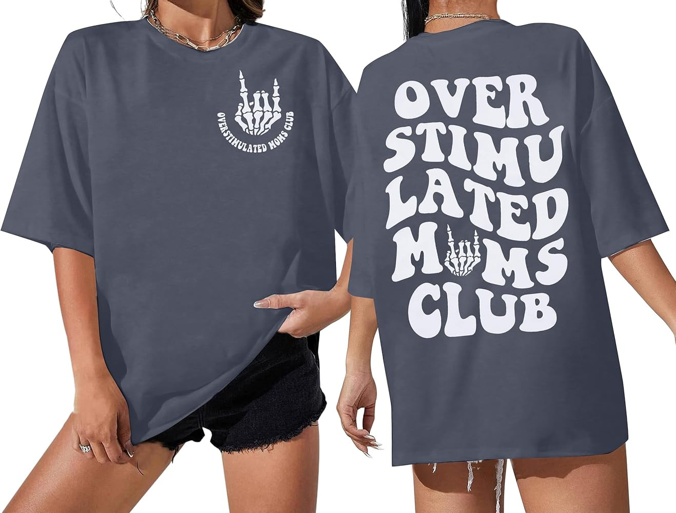 Overstimulated Moms Club Shirt Oversized Mama Shirts Funny Mom Life Graphic Tees Casual Short Sle... | Amazon (US)