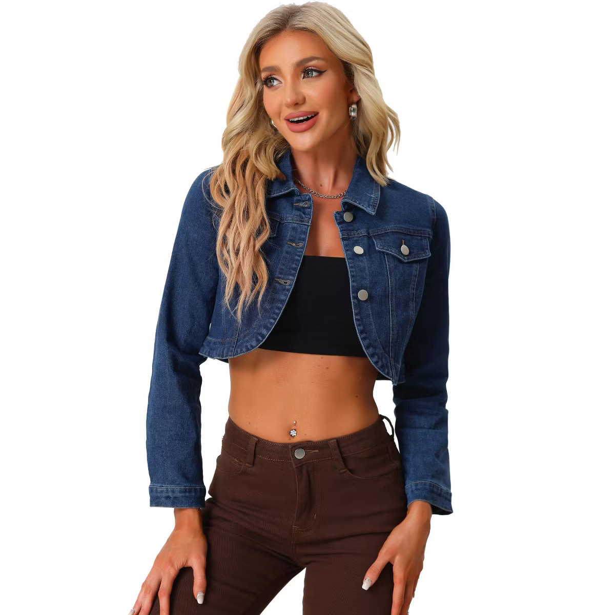 INSPIRE CHIC Women's Collared Button Down Long Sleeve Crop Jean Jacket | Target